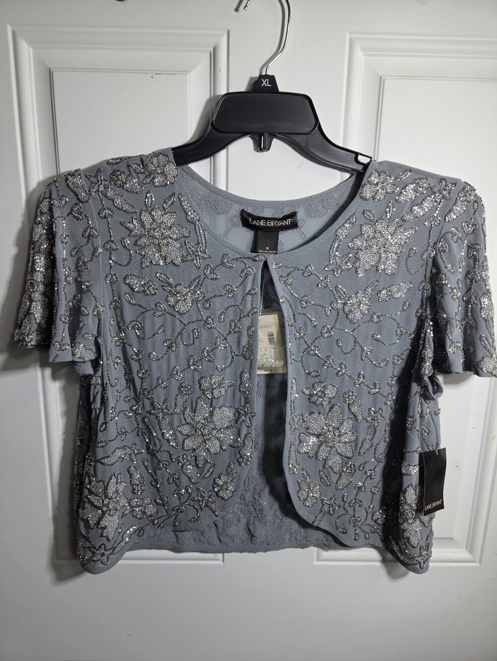 ✨ NWT Lane Bryant Slate Blue Beaded Floral Crop Shrug Top 16